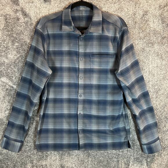 Lululemon Flannel Shirt Mens Small Blue Plaid Comfort City Tech Modern Pocket - Picture 1 of 7